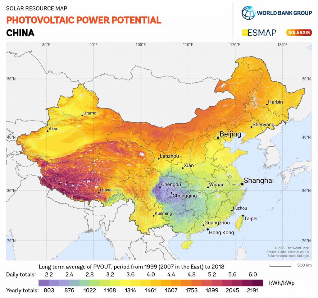پتاسیل انرژی خورشیدی در مناطق مختلف کشور چین 